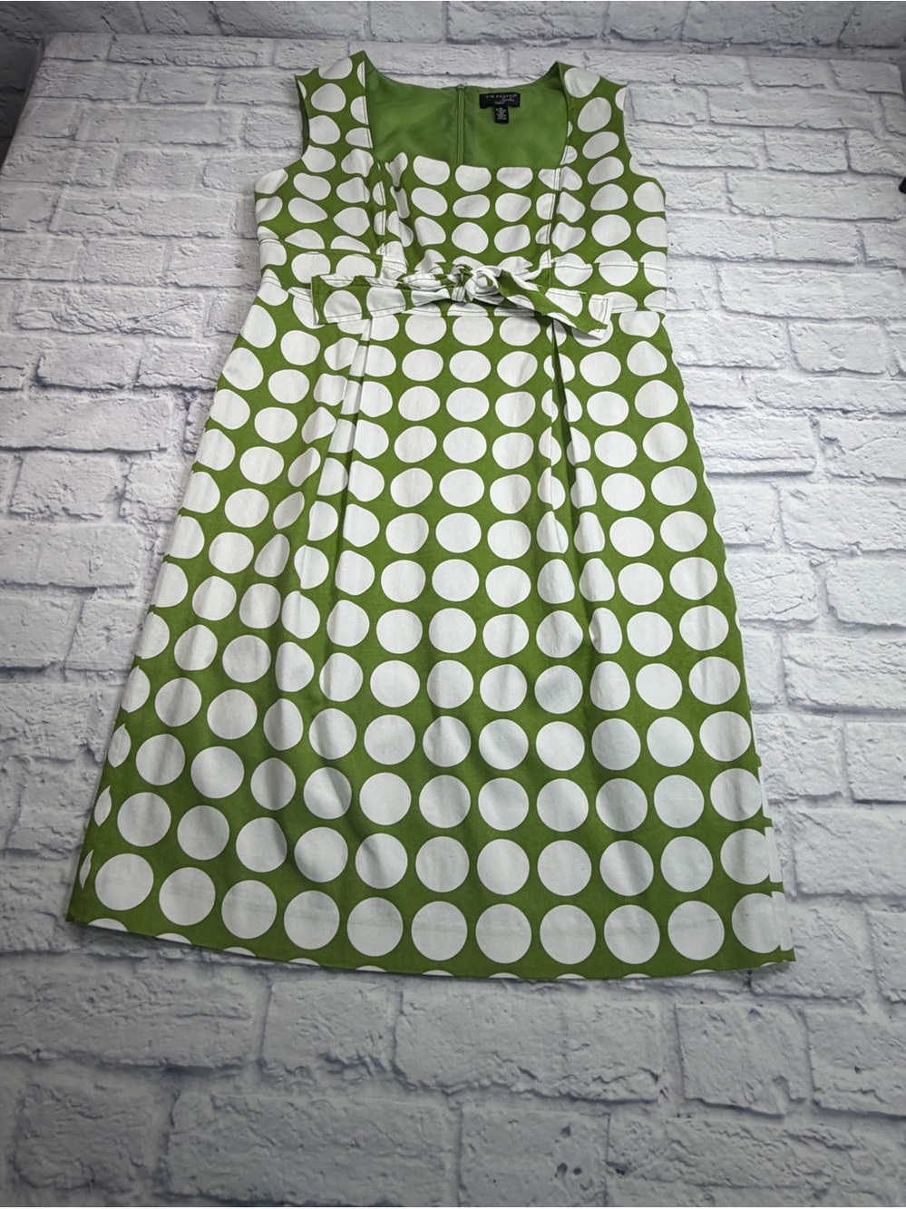 Kim Rogers Green and White Polka Dot A-Line Skirt Dress. Size 14. Artsy. Mod.